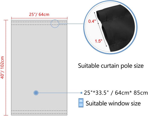 PiccoCasa Blackout French Door Curtain Panel - Blackout Door Curtain Solid Drapery with Tiebacks - 1 Panel Black W25 x L40...