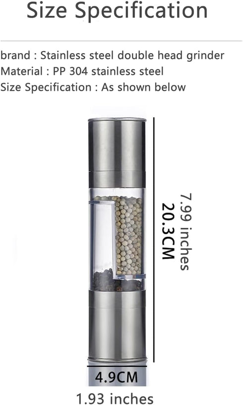 Salt and Pepper mills Grinder 2 in 1 Manual Stainless Steel Salt pulverizer kibbler Mill Herb Spice Grinder Shakers Refillable clean Adjustable Co...