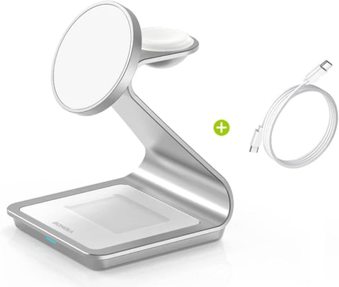 3 in 1 Wireless Charger for MagSafe, Aluminum Alloy Wireless Charging Station, Compatible with iPhone 14/13/12, Apple Watch, AirPods Pro/3/2 (Cabl...