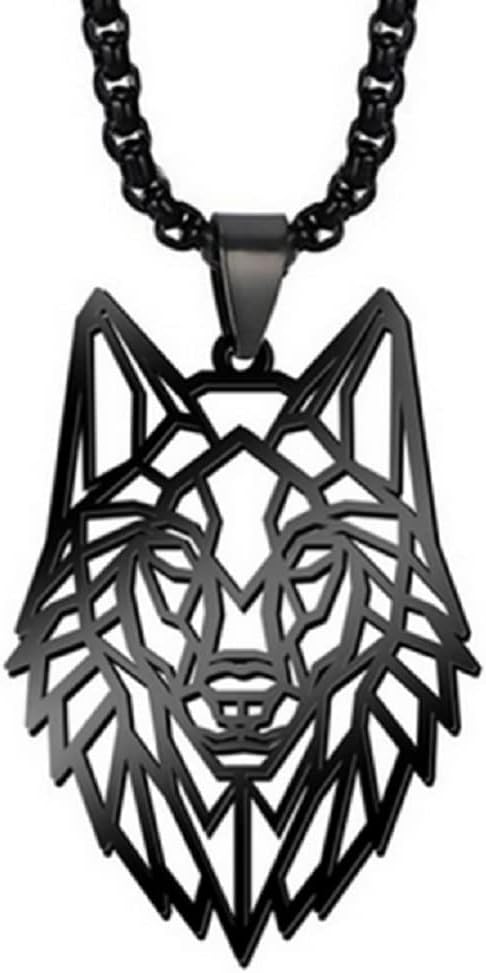 Wolf Head Pendant Necklace Stainless Steel Hollow Style Animal Pendant Silver/Black Cool Chain for Men and Teens Boy Punk Jewelry...