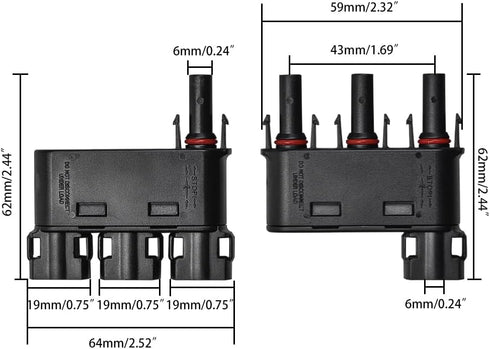 Solar Branch Connector 50A,DC1500V IP68 Waterproof 3 to 1 Y Connectors for Parallel Connection Between Solar Panels (1 Pair M/FFF + F/MMM)...