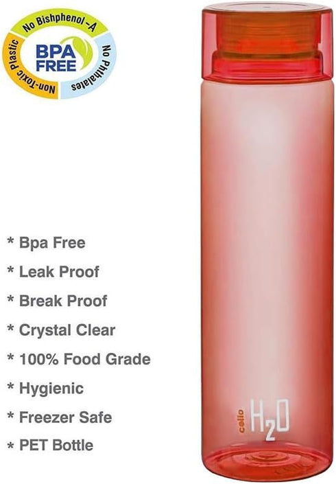Cello H2O Unbreakable Bottle, 1 Litre, Set of 6...