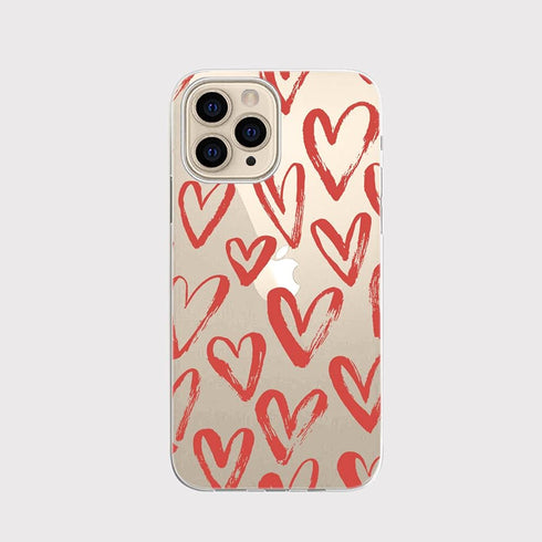 Blingy's Compatible for iPhone 13 Pro Max Case (6.7 inch), Women Girls Lovely Red Hearts Style Fashionable Art Design Transparent Soft TPU Protect...