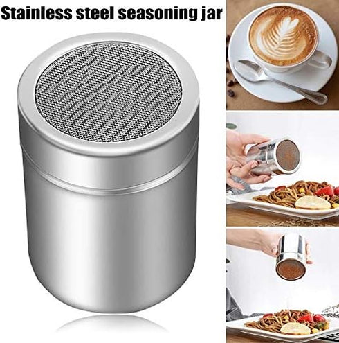 2Pcs Sugar Shaker Stainless Chocolate Shaker Cocoa Flour Icing Sugar Powder Coffee Sifter Lid Shaker+16Pcs Coffee Stencils Template Duster Spray...