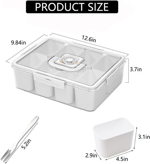Divided Serving Tray with Lid and Handle Snackle Box Charcuterie Container for Portable Snack Platters Organizer Fruit Divider with 8 Compartments...