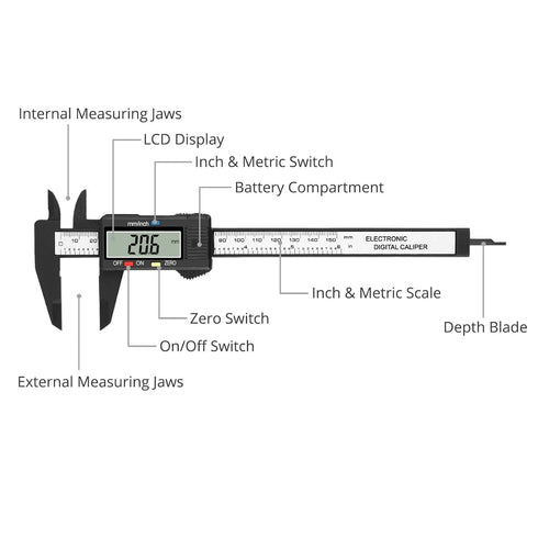 HDLNAK Digital Vernier Caliper,0-6" Calipers Measuring Tool - Electronic Micrometer Caliper, Auto-Off Feature, Inch and Millimeter Conversion + 1 ...