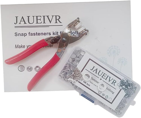 JAUEIVR Snap Fasteners Kit - 100 Sets 10mm Pearl Prong Snap Buttons with Fastener Pliers Press Tool Kit for Sewing Crafting (White)...