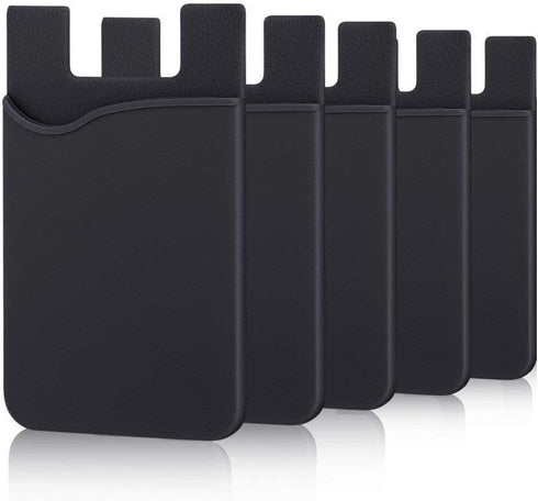 Cell Phone Card Holder for Back of Phone Case. Silicone Stick On Pocket Wallet for iPhone, Android & Other Flat Surfaces (Black 5 Pack)...