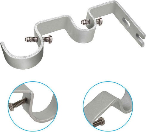 TLBTEK 3PCS Silver Curtain Rod Bracket,Double Curtain Rod Hanging Brackets Wall Mount Heavy Duty,Adjustable Curtain Rod Holders Hardware for Windo...