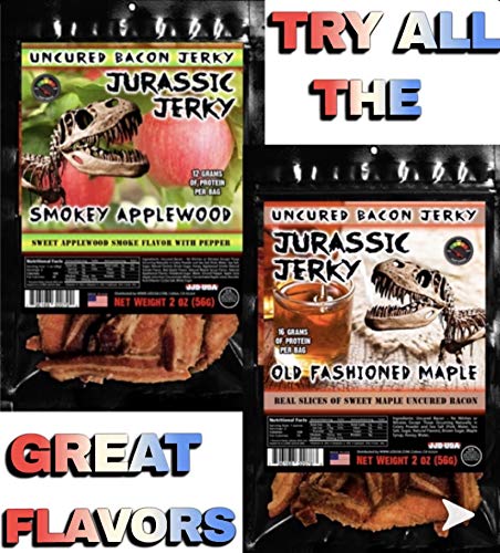 JURASSIC JERKY’S Carnivore Candy Bacon Jerky “Sweet” Sampler - Old Fashioned Maple - Applewood Smoke Flavor - (2) 2 oz bags....