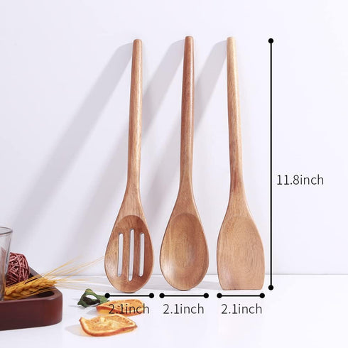 Delicate Wooden Utensils For Cooking, Set of 3, Wood Kitchen Utensils Cooking Tools, 12 Inch Acacia Wooden Spoons Spatula Set, Cooking Gadgets Saf...