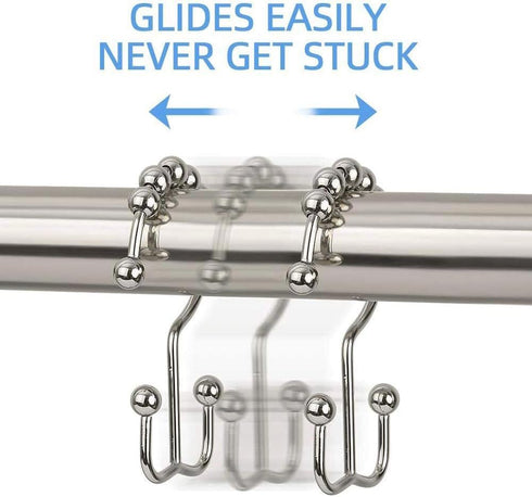 DAWNER Shower Curtain Hooks, Rust Proof Metal Easy Glide Double Rings, Stainless Steel Hangers for Bathroom Curtains, Set of 12, Brushed Nickel...