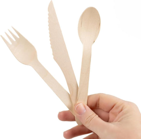 100 Pcs 6 Inch Wood Cutlery (50 Forks, 25 Spoons and 25 Knives)...