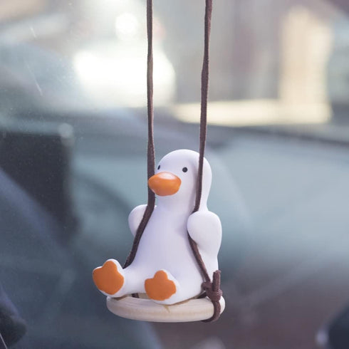 Car Rearview Mirror Hanging Accessories, Cute Swinging Duck Car Interior Ornament Mirrors Funny Decoration...