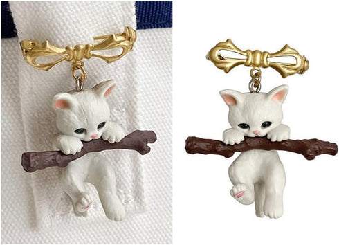 Cat Brooch Pins for Women Cat Pins for Backpacks Pins for Women Girls Brooch, Cat Enamel Pin White Cat on Branch Pin...