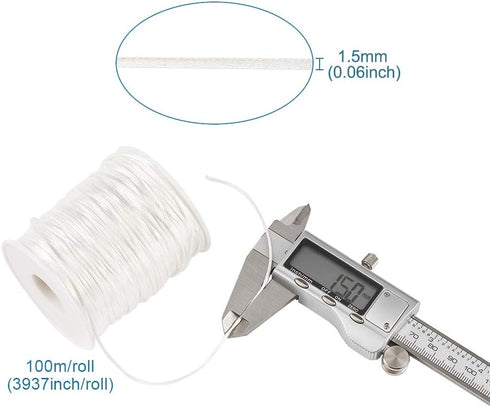 Pandahall Rattail Satin Cord 1.5mm White Polyester Trim Thread for Chinese Knot Kumihimo Macramé Scrapbooking Jewelry Making DIY Crafts Supplies 1...