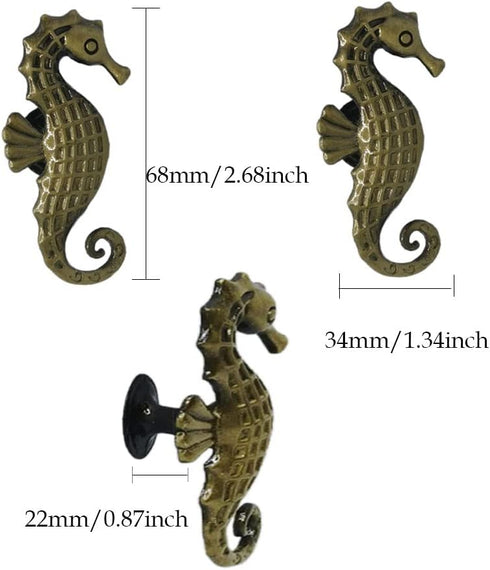 Sea Horse Cabinet Knobs 5Pcs Retro Hippocampus Drawer Pulls Handles Marine Style Zinc Alloy Knobs Handler -Single Hole Handles for Kitchen Cupboar...