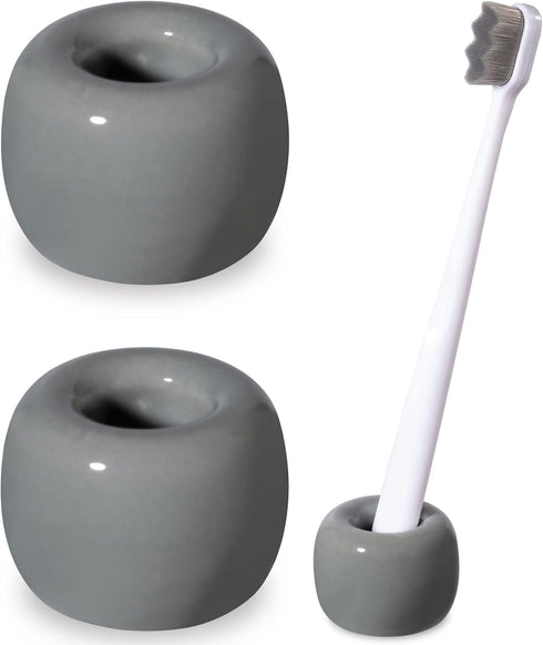 Urbanstrive Sleek Mini Ceramics Toothbrush Holder Stand for Bathroom Vanity Countertops (Gray 2-Pack)...