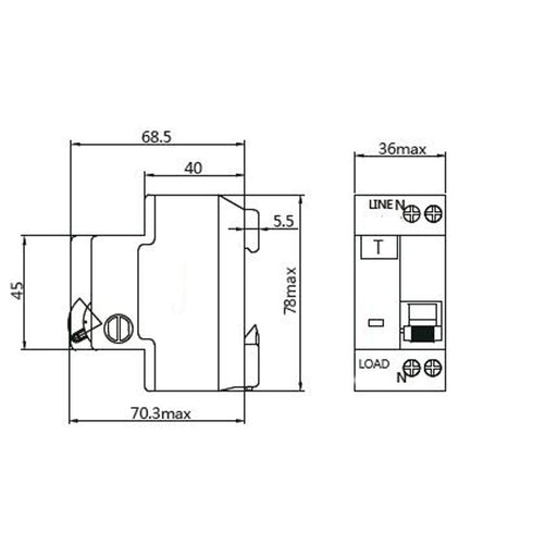ASI NDB1L-32C-20-120V Ground Fault Circuit Breaker DIN Rail Mount, 20A, 120V AC, 1 Pole + Neutral Pole, Miniature Circuit Breaker, Trip Curve: C, ...