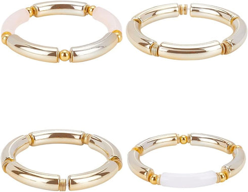 NBEADS about 200 Pcs Acrylic Curved Tube Beads Making Kit, Including 100 Pcs Gold UV Plating Acrylic Tube Beads 100 Pcs Brass Heishi Spacer Beads ...