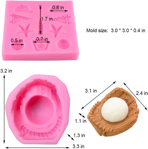 2Pcs/Set Baseball Fondant Mold for Cake Cupcake Decorating, Baseball Softball Glove Silicone Chocolate Candy Sugar Paste Mold, Sport Themed Party ...