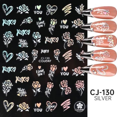 9 Sheet Valentine's Day Heart Nail Art Stickers Decals, 3D Laser Heart Rose Cat Letter Nail Stickers for Nail Art, Romantic Cute Nails Adhesive Ma...