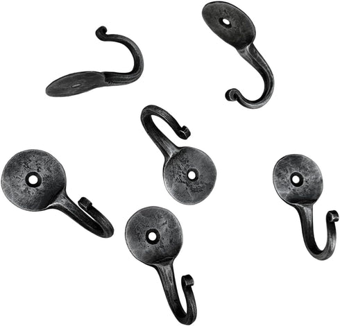 Hand Forged Metal Wall Hook Set of 6 Pcs Wrought Iron Handmade Rustic Hook for Plant & Mug Blacksmith Farmhouse Decor Coat Hook Rack Antique Finis...