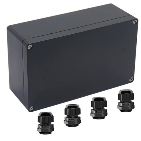 Junction Box IP65 Waterproof ABS Plastic Electrical Project Case Power Junction Boxes, Project Box with 4 PCS M16 Cable Glands 7.87 x4.72 x2.95 in...