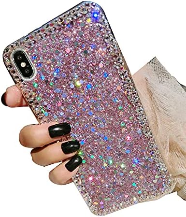 for iPhone Xs Max Case,for iPhone Xs Max Glitter Sparkle Bling Case for Girly Women,Rhinestone Bumper Protective Cover for Apple iPhone Xs Max (Pi...