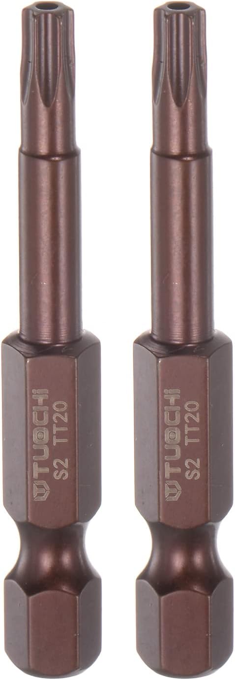 2pcs T20 Torx Bit 1/4" Hex Shank 2" Length Magnetic Security Star Screwdriver Power Tool, Red...