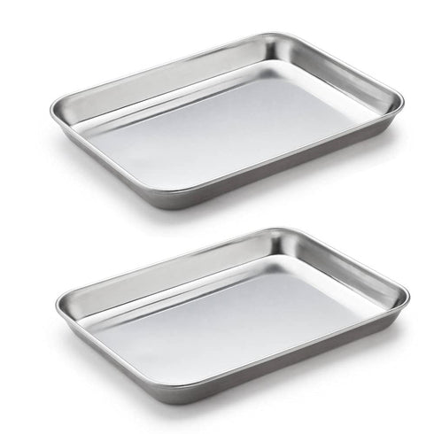 2 Pack Stainless Steel Tray Non Toxic Heavy Duty Thickening Pan for Kitchen Baking, Lab Instrument, Dental, Medical Surgical Instrument, Pet Treat...
