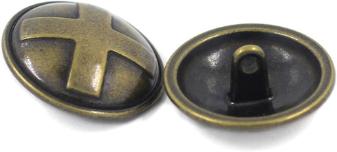 Bezelry 10 Pieces Cross Domed Antique Brass Metal Shank Buttons. 25mm (1 inch)...