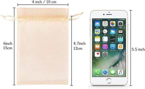HRX Package 100pcs Blush Peach Organza Bags, 4 x 6 inch Mesh Jewelry Drawstring Bag Small Gift Pouches for Wedding Candy Party Favor...