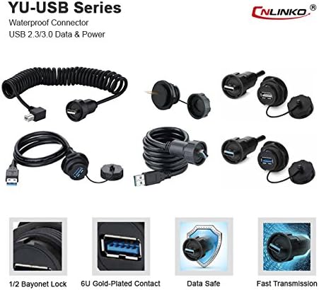 CNLINKO USB 3.0 Connector, Type A Female, Panel Mount Receptacles Socket with 40 inches Cable, Outdoor Waterproof IP67, Data + Power, Industrial S...