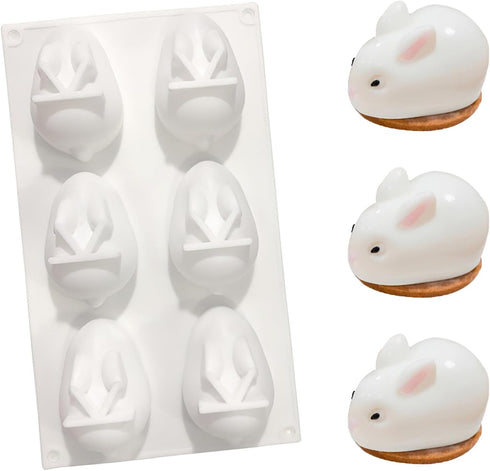 AUOCATTAIL 6 Cavity Easter Rabbit 3D Silicone Molds Rabbit Shape Silicone Baking Mold DIY Mousse Cake Pudding Jelly Dessert Fondant Cheesecake Soa...