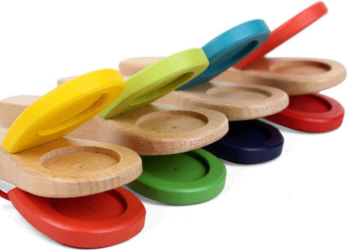 Toyvian Kids Wooden Toys Musical Wooden Castanet Clapper Finger Castanet Board Educational Early Learning Musical Percussion (Random Color) Handle...