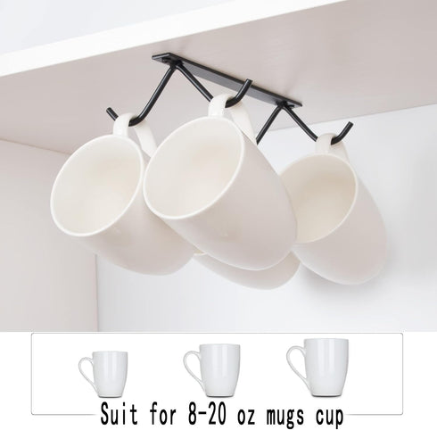 Cabinet Hook Mug Holder - Hanging Coffee Cup Rack for Kitchen, Under Cabinets Metal Hangers Organizer Shelf Storage Utensil ?Black?...