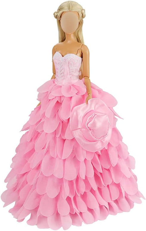 BARWA Princess Evening Party Clothes Wears Dress Outfit Set for 11.5 inch Doll with Hat (Pink Wedding Dress)...