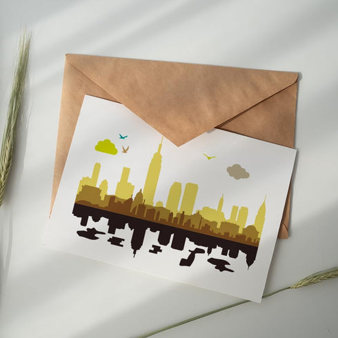 FINGERINSPIRE City Landscape Stencil for Painting 11.8x11.8 inch Large Clouds Birds Drawing Template Plastic PET City Reflection Stencil Buildings...