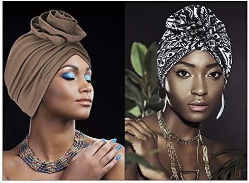 SATINIOR 6 Pieces Women Turban African Pattern Headwrap Colorful Printed Pretied Flower Knot Bonnet Hat for Women...