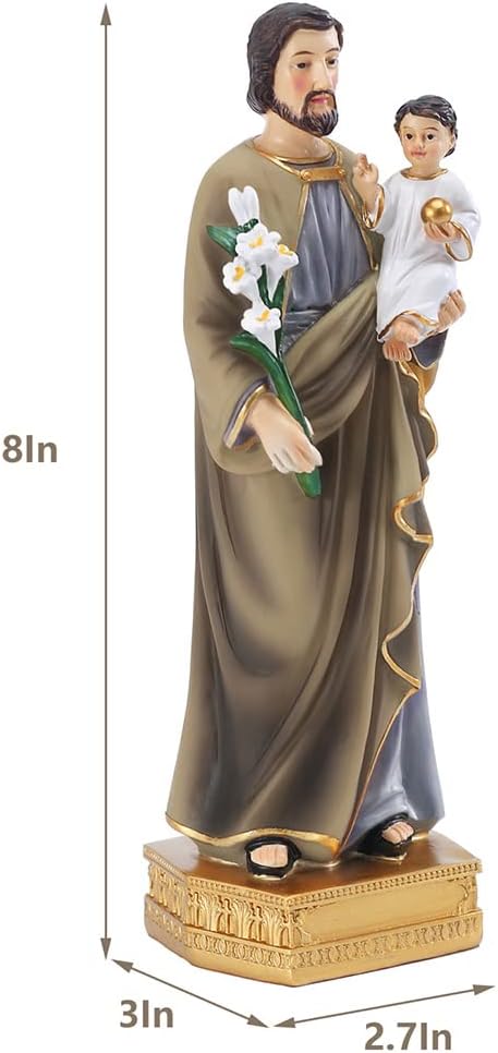 Galiyen St. Joseph and Child Jesus Statues, Hand-Crafted 8 Inch Saint Joseph Resin Figurines, Catholic Religious Renaissance Collection Decoration...