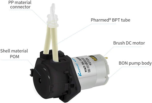 Peristaltic pump 12V DC Kamoer long service life liquid dosing pump for aquarium DIY lab analytical 2mm ID x 4mm OD with BPT tube...