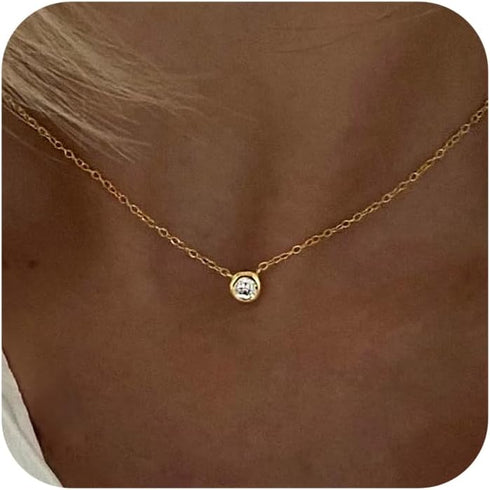 Tewiky Diamond Necklaces for Women, Dainty Gold Necklace 14k Gold Plated Long Lariat Necklace Simple Gold CZ Diamond Choker Necklaces for Women Tr...