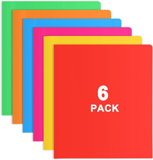 Plastic Folders with Pockets, 6 Color Heavy Duty Two Pocket Folder Business Card Holder for Office High School...