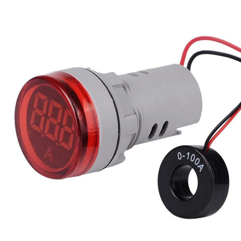 3pcs Digital Display AC Current Indicator, 22mm Round Head LED Current Tester 0~100A Ammeter Monitor (Red)...