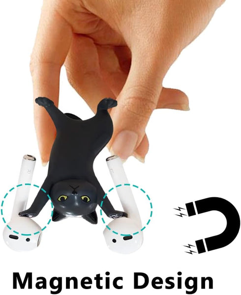 Cute Stuff Home Decor Fun Kitty Decoration for Desk Shelf Magnetic Dance Cat Airpod Holder Headphone Earbuds Holder for Apple AirPods 1& 2 3 Pro, ...