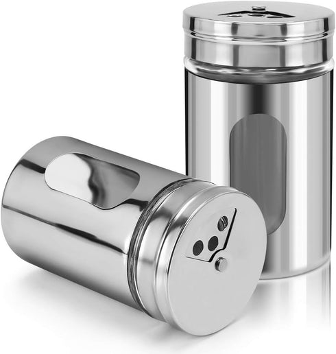 Accmor 2pcs Salt and Pepper Shakers,Stainless Steel Shaker for Salt Powder Sugar Cinnamon Pepper, Spice Dispenser with Adjustable Pour Holes,Silve...