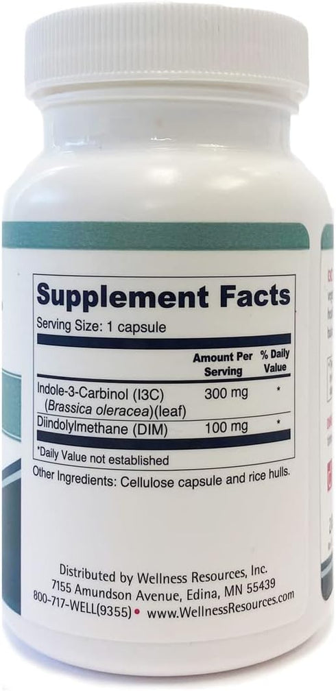 Wellness Resources I3C + DIM for Healthy Estrogen Metabolism, Detoxification (60 capsules) - 300mg I3C + 100mg DIM - Vegan, Gluten-Free...