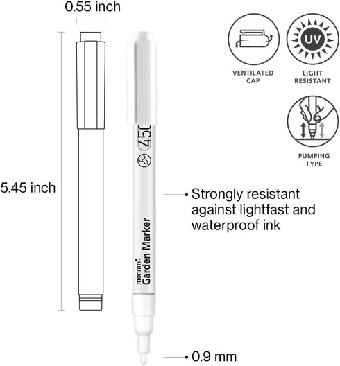 MONAMI Garden Marker 450, Fine Tip (0.9mm), Permanent Marker for Outdoor Use, White, 1pc...