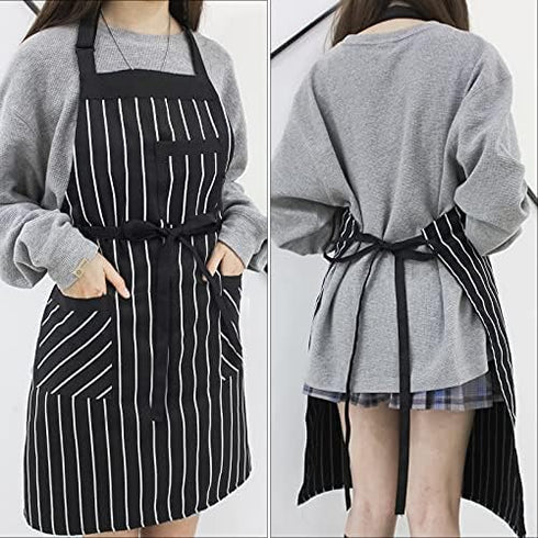 NLUS 2 Pack Kitchen Cooking Aprons, Adjustable Bib Soft Chef Apron with 3 Pockets for Men Women (Umber/Black)...